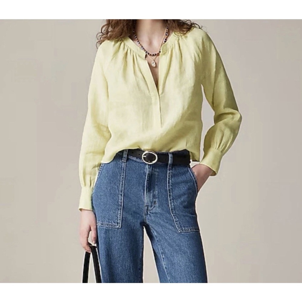 J.Crew Size-L Womens Shirt Cabana Top Linen Yellow